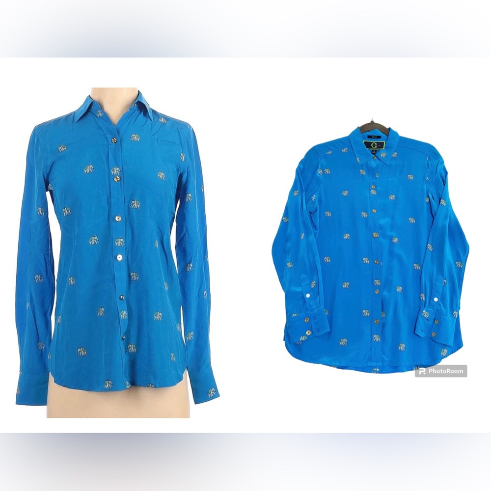 C Wonder Elephant Print Blouse 💯 Silk Work Attire Casual Business Look